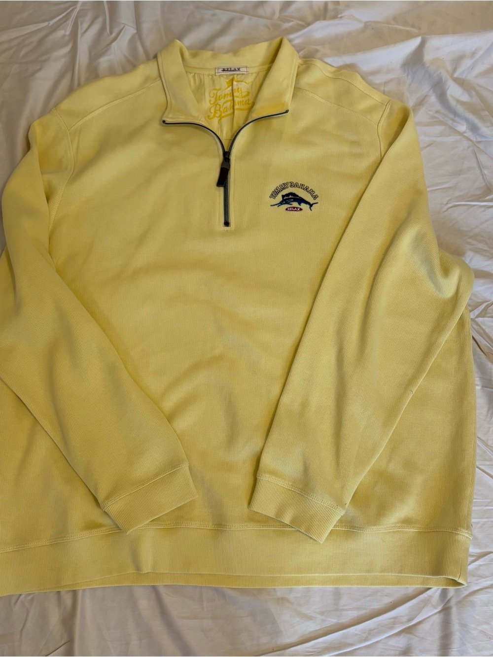 Tommy Bahama Relax Men's Yellow Quarter Zip Knit Cotton Pullover Sweater 2XLT